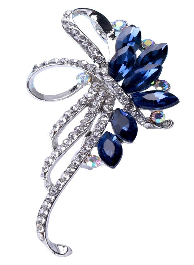 CUFTS Blue Crystal Brooch Pins Fancy Vintage Style Rhinestone Flower Brooches Jewelry Gift for Women, girls, ladies (Blue Brooch 2) - Image 1